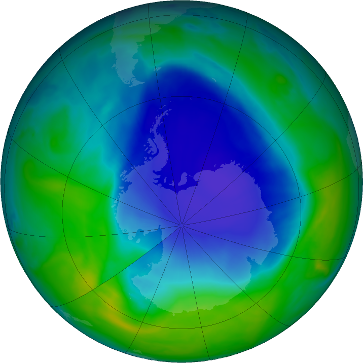 Antarctic ozone map for 03 December 2020